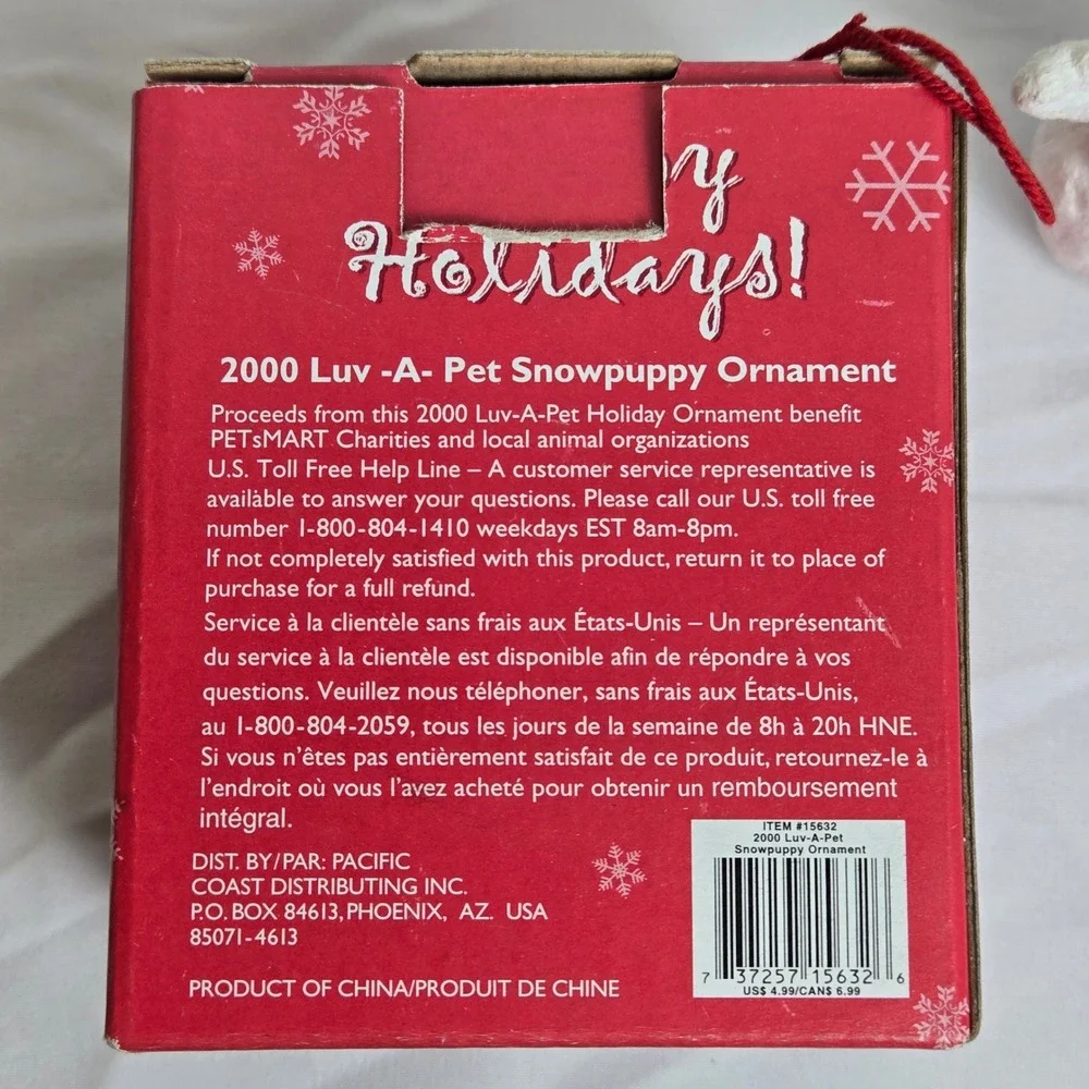 Pet Holiday Luv-A-Pet 2000 Snow Puppy Dog Christmas Ornament‎ & Box Vintage Y2K